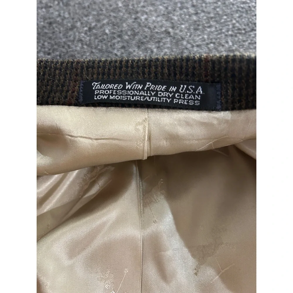 Old School Bespoke Houndstooth Tweed Brown USA Mens Blazer Sport Coat 44‎